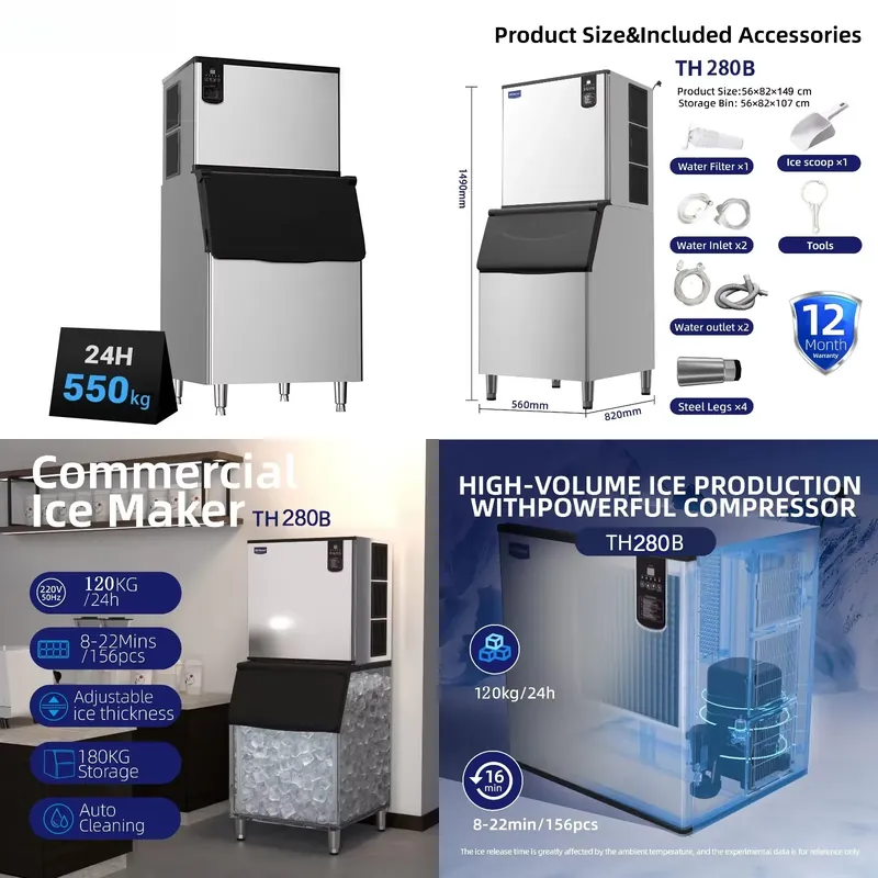 Commercial Ice Maker 200Kg Cube - Commercial Ice Cube Maker Machine for